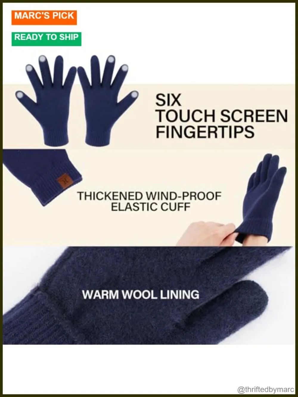 Winter Warm Beanie Hat Touchscreen Gloves Set with Fleece Lining